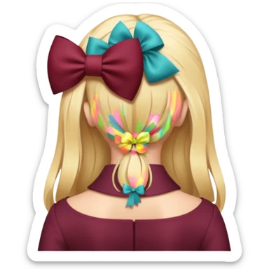 A burgundy bow in blond hair from the back sticker