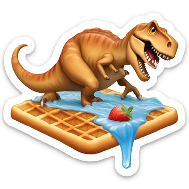T-Rex surfing on a waffle with syrup as water sticker