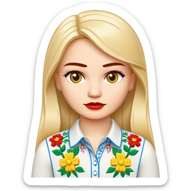 A Ukrainian girl in an embroidered shirt holds Lego bricks sticker
