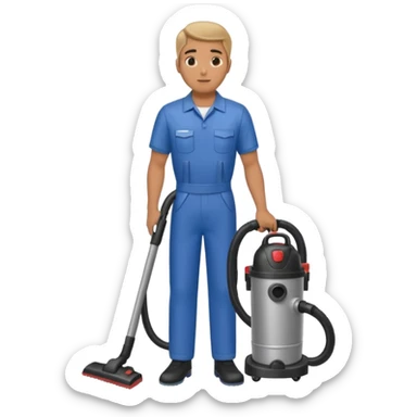 técnico de limpieza hombre sujetando una aspiradora de agua (medio cuerpo) sticker
