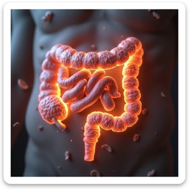 hyperrealistic altered intestinal microbiota caused by sugars with evident inflammation, 4K, transparent background sticker