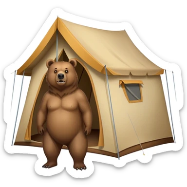 grizzly bear standing over a tent sticker