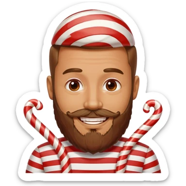 spectacled guy with beard made out of peppermint candy sticker