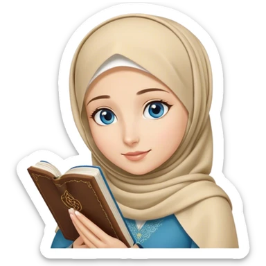 Turkish blonde hearty design Hijabi girl with blue eyes and beautiful finish reading quran sticker