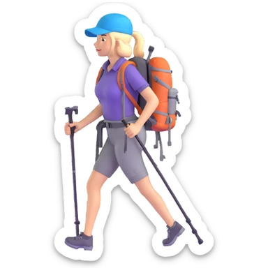 female hiker with backpack and hiking poles sticker