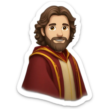 long brown haired bearded man in gryffindor robes sticker