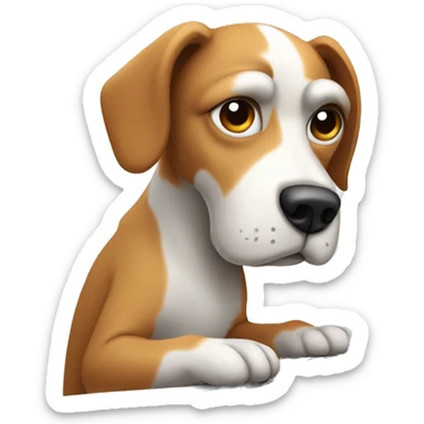 A slouching dog at the computer sticker