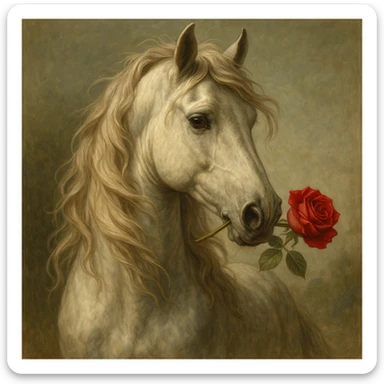 elegant detailed horse holding a rose in its mouth sticker