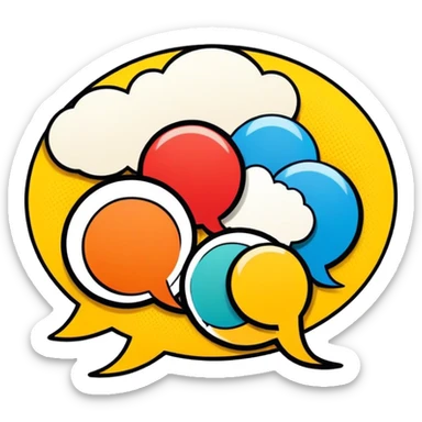 Comic drawing icon, vintage American comic book style (like Teenage Mutant Ninja Turtles), 2-3 overlapping panels with dynamic action, bold black outlines, vibrant colors, speech bubbles, minimalistic design, on a white background. sticker