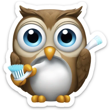 Owl brushing teeth sticker