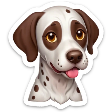 Cinematic Comical German Pointer Portrait Emoji, Head tilted dramatically with an exaggeratedly amused expression, featuring a striking liver and white coat with bold markings, wide, expressive brown eyes filled with playful disbelief, Simplified yet hilariously expressive features, highly detailed, glowing with a slightly sassy glow, high shine, dramatic yet playful, stylized with an air of cheeky charm, bright and endearing, soft glowing outline, capturing the essence of a spirited and over-the-top companion, so meme-worthy it feels like it could side-eye its way into internet fame instantly! sticker