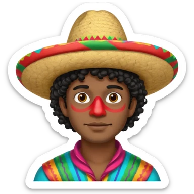 painted face mexican theme, curly hair, male sticker