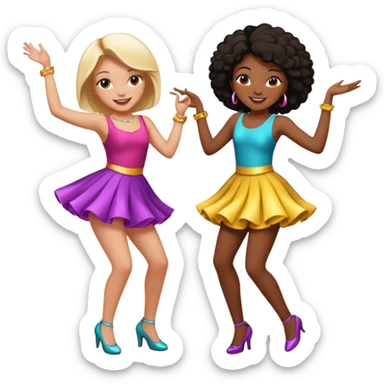 Best friends dancing at a party: one black girl one white girl sticker