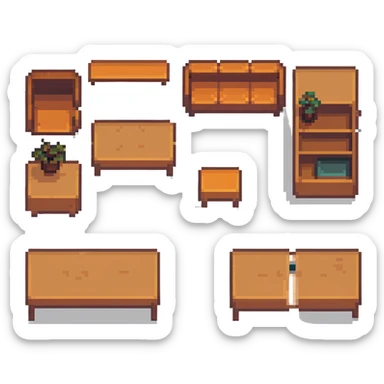 planned furniture, top-down view, simple shapes sticker