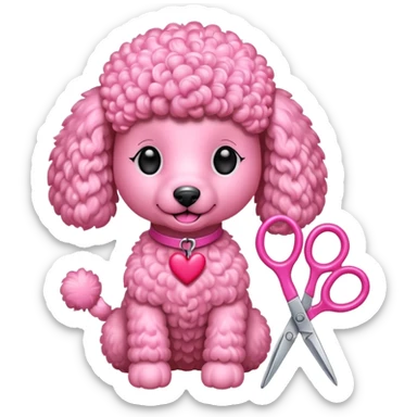 poodle color rosada con corazoces y tijera sticker