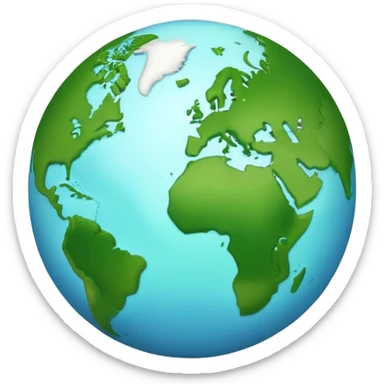 Earth globe with green continents shaped to form the number 1, iOS emoji style sticker