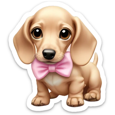 Cream miniature dachshund puppy with baby pink bows on its ears sticker