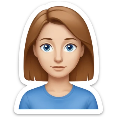 make a emoji of a woman with light-brown hair, grey-blue eyes, a small nose, a brown t-shirt and she's 42 years old sticker