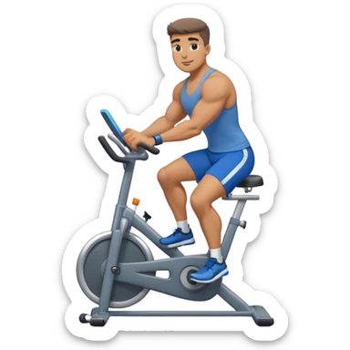 buff guy blue shorts grey stationary bike sticker