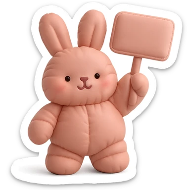rosy bunny holding signboard high, cushion style sticker
