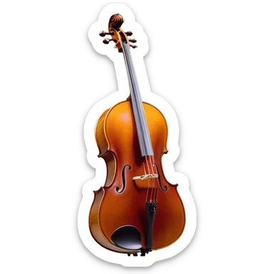 Create a refined and detailed emoji representing a Cremona 4/3F 4/4 cello with a bow. The design should feature the smooth, polished wooden body of the cello with a deep, rich tone color. The strings and tuning pegs should be visible, emphasizing the instrument's fine craftsmanship. Add a delicate bow placed gently across the strings, with intricate detailing on the hair and frog. Include subtle musical notes around the cello to evoke the graceful, classical sound. Use warm wood tones and accents like gold and silver for a professional, elegant look. The background should be transparent. sticker