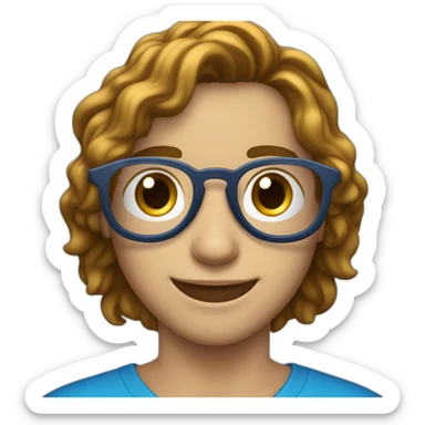 Jove estudiante con lentes azul y cabello semi ondulado  sticker