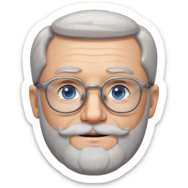 Create me an emoji of an old man. Gray really short size hair. Gray follow-up full beard. Squarer Glasses. Blue eyes. Little smile sticker