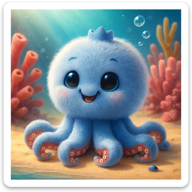 Change the expression of the octopus to a happy, smiling face while keeping the same style and quality as the reference image. sticker