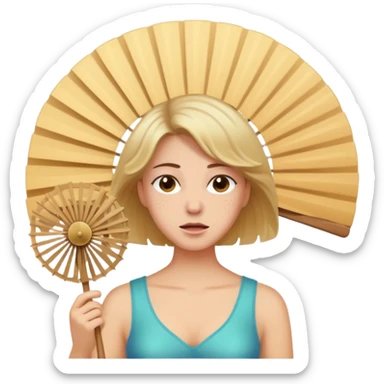 mulher com muito calor se abanando com leque sticker