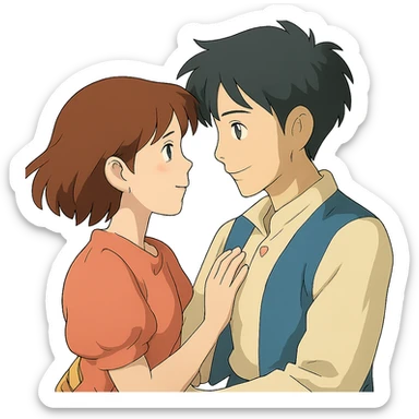 ghibli style romantic couple sticker