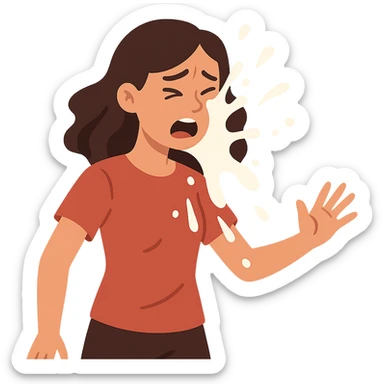 flat toon style girl being hit with a splash of milk sticker