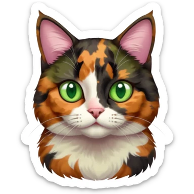 dark tortoiseshell cat half pink nose green eyes sticker