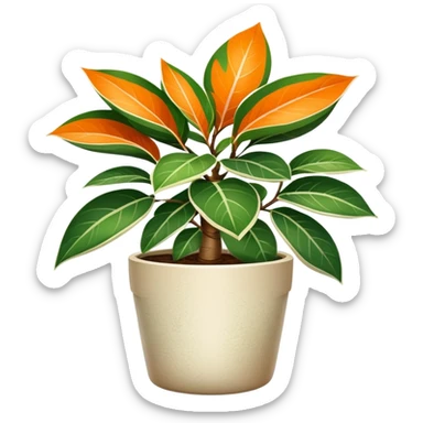 orange Variegated Ficus elastica in a pot sticker