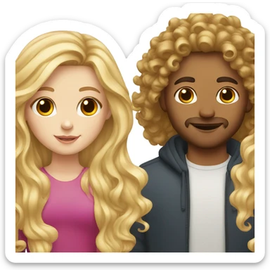 White girl with long blond hair and white guy curly brown hair sticker