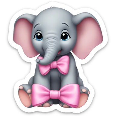 Baby elephant wearing pink bow sticker