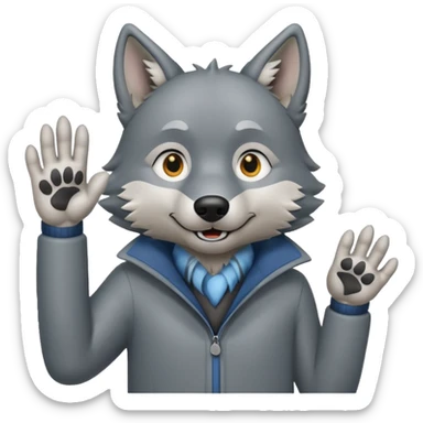  A real wolf waving his hand while he's standing but  sticker