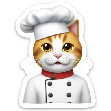 Cat with chef hat and cutting board with chopped up fish on it sticker