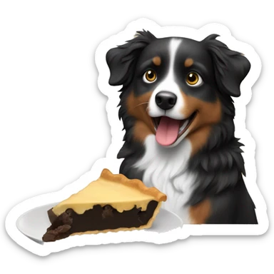 Small black australian shepherd dog eating pie  sticker