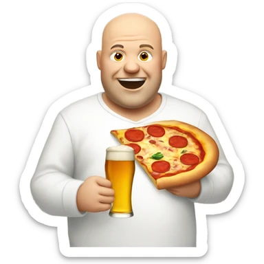 Fat bald man making pizza drinking beer sticker