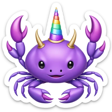 a cute purple crab with a unicorn horn. the crab shouldn't have a face sticker