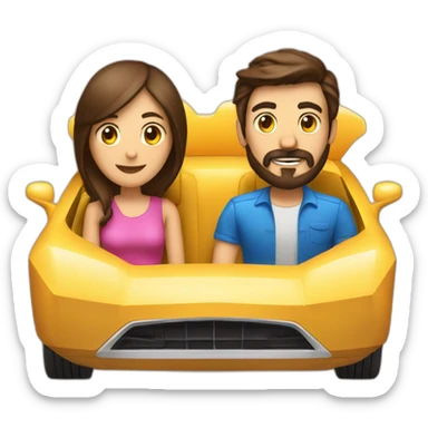 Brunette-bearded man-and-brunette-girl-roadster-car made of food -driving sticker