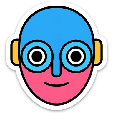 Arrange the AI robot face emoji to be more colorful and futuristic in atmosphere, with no background. sticker