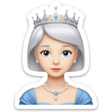 Queen with white short hair – silver tiara, pearl necklace, elegant gown, blue dress sticker