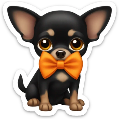 Black chihuahua with orange bow sticker