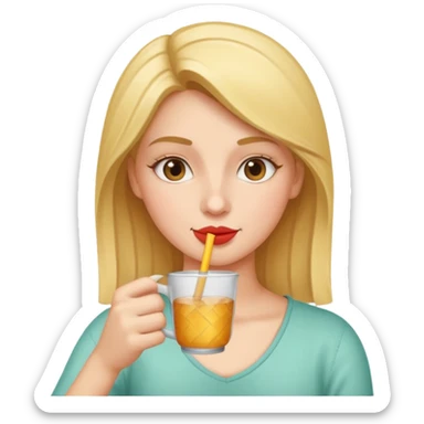 woman sipping from a cup with a straw, friendly and clear sticker