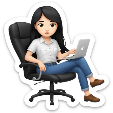 girl that is moving in their chair of work but its not disable just lazy with black long hair and skin a bit latin  sticker