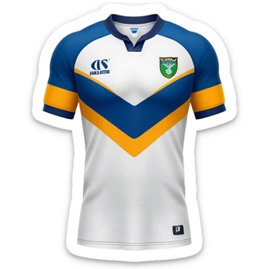 Cinematic Realistic image of a rugby jersey rendered in bold, dynamic team colors with intricately detailed fabric textures and natural creases, illuminated by dramatic stadium lighting sticker