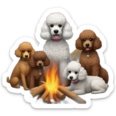 poodles gathered around campfire sticker