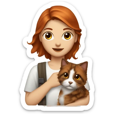 Copper red haired girl with dark brown eyes holding tortie Siberian car sticker