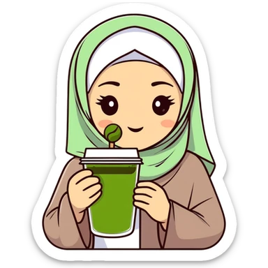 hijabi with matcha sticker